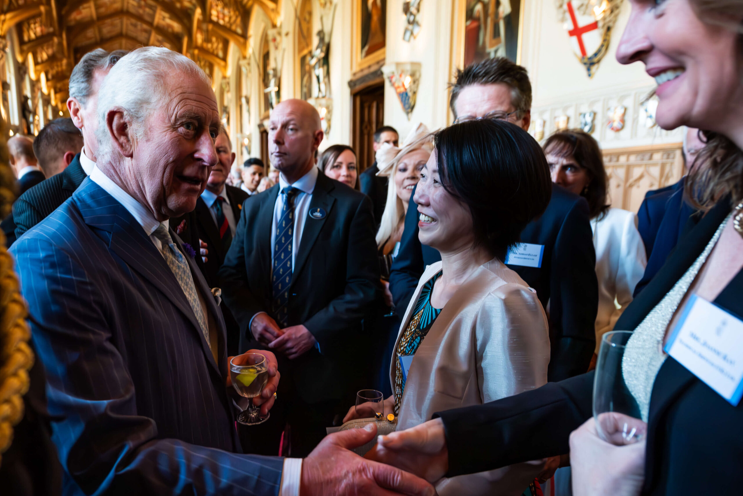 Joanne Kay, Finance and Operations Director of Technical Services, shaking hands with His Majesty The King, at the Kings Award Reception.