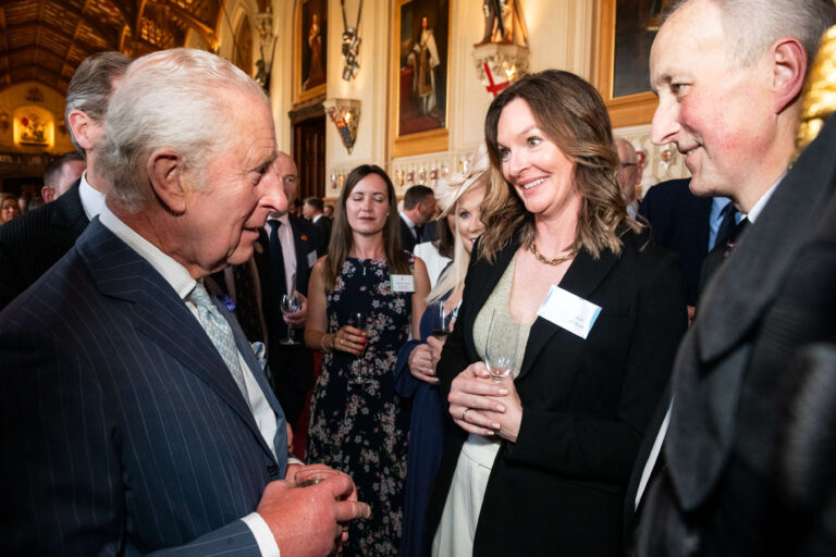 Joanne Kay, Finance and Operations Director of Technical Services meeting His Majesty The King at the Kings Award Reception at Windsor Castle